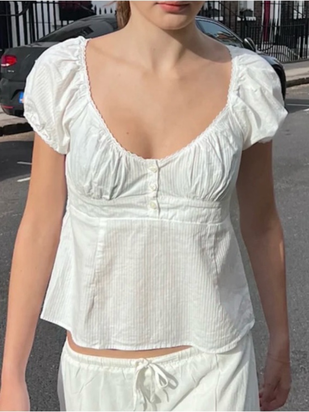 Brandy Melville white cotton babydoll Blair Top